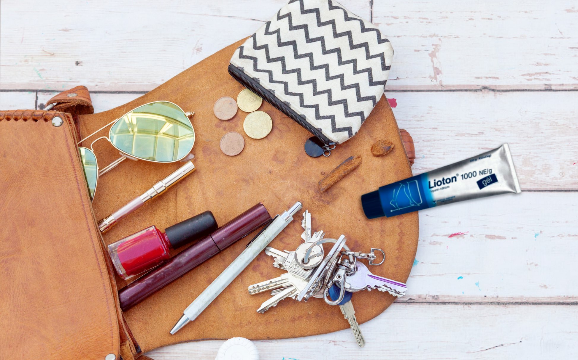 Чанта с Лиотон 1000® за лечение на подкожни синини, в случай, че се появят в движение